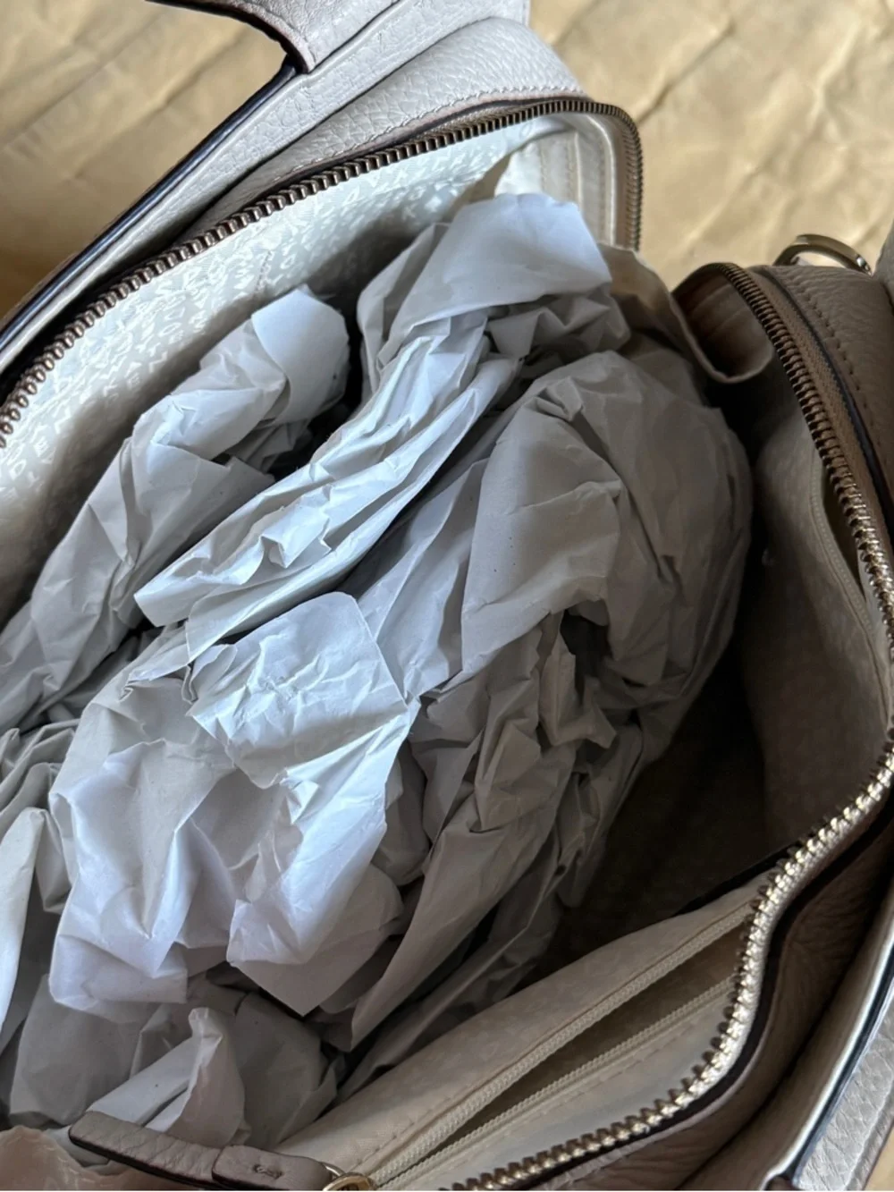 Kate Spade Pebbled Leather Satchel in Light Gray with Silver Hardware